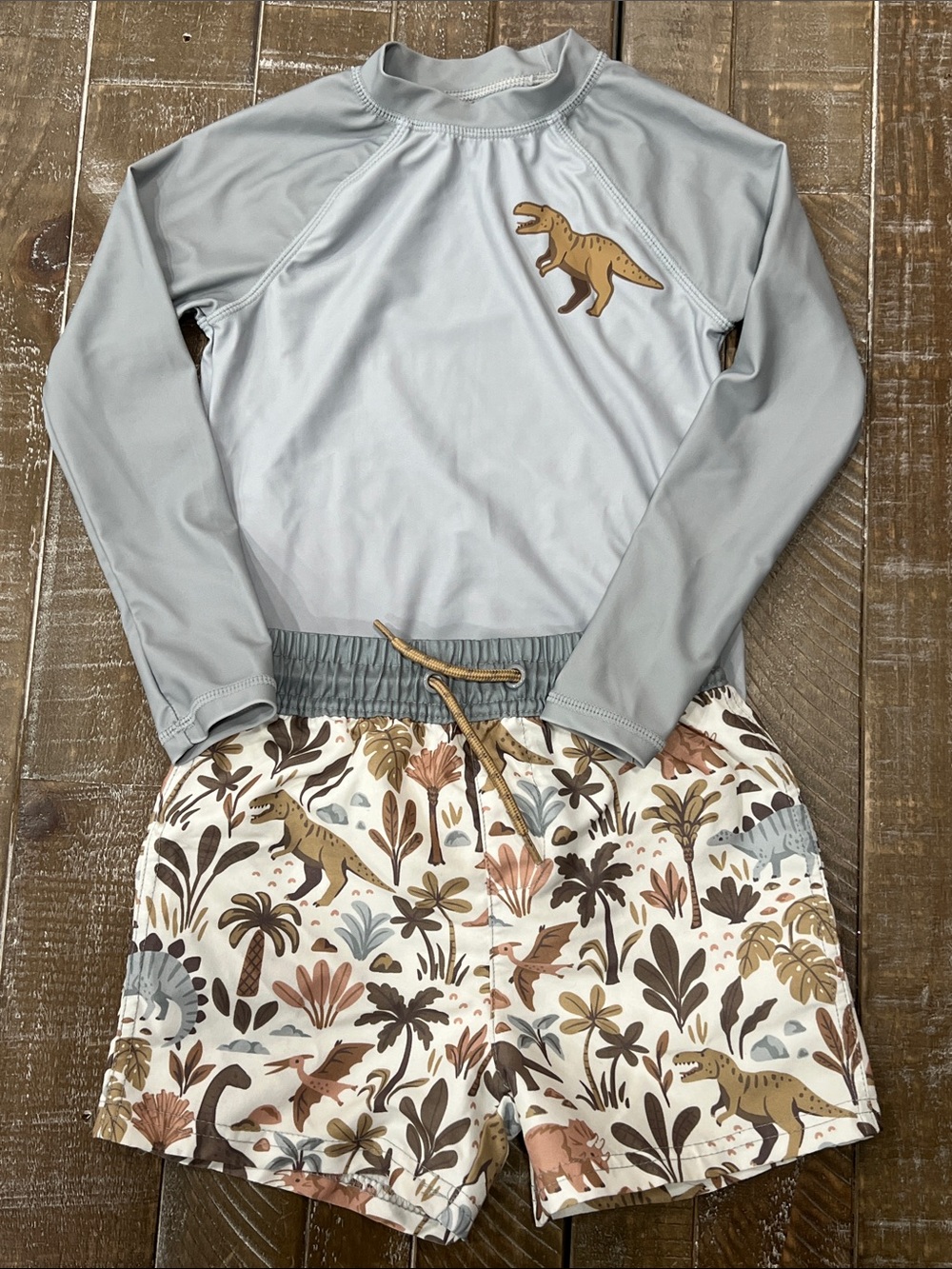 Panama Jack Gray Swim set with Cream & Brown Dino Swim Shorts